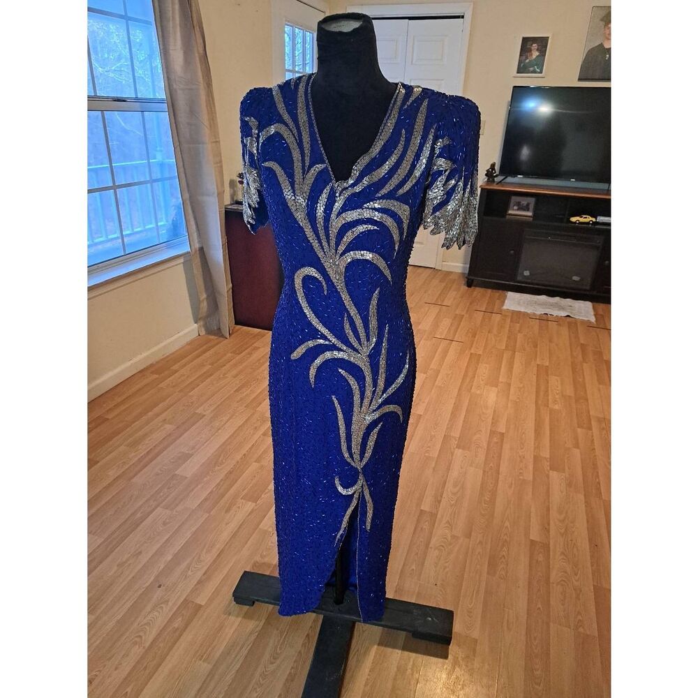 New Sz10 Nite Line Blue Silver Formal Evening Gown Wedding Prom Bridal Dress